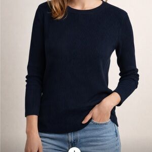 NWT Liverpool Women's L Crew Neck 3/4 Sleeve Sweater with Pointelle Dark Navy